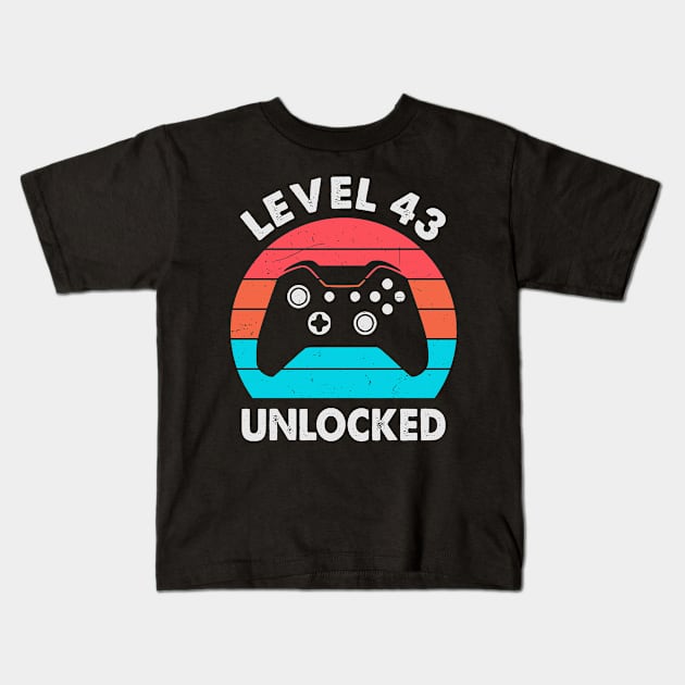 Level 43 Unlocked - Sunset Retro Vintage  1977 43rd Birthday Gift Kids T-Shirt by Merchofy